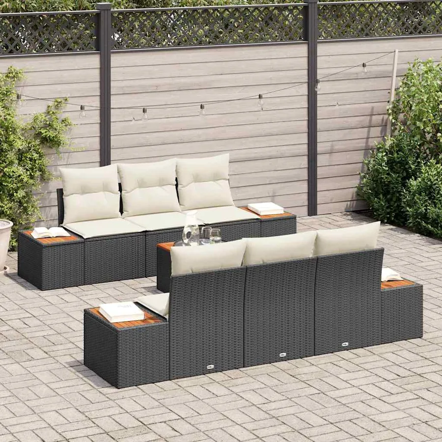 Ensemble de canapé de jardin 7 pcs Noir Poly rotin - 3