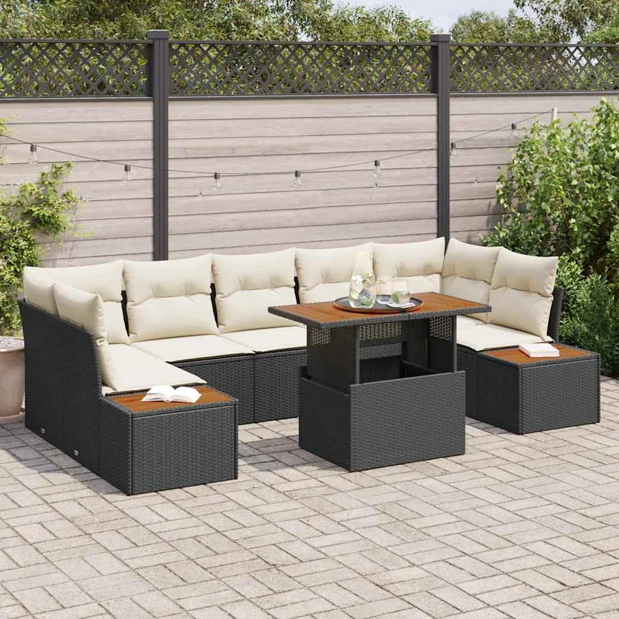 Ensemble de canapé de jardin 8 pcs Noir Poly rotin