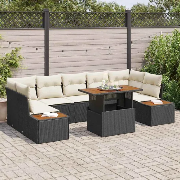 Ensemble de canapé de jardin 8 pcs Noir Poly rotin