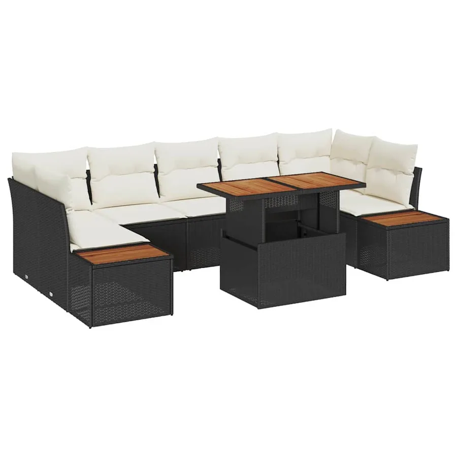 Ensemble de canapé de jardin 8 pcs Noir Poly rotin - 2