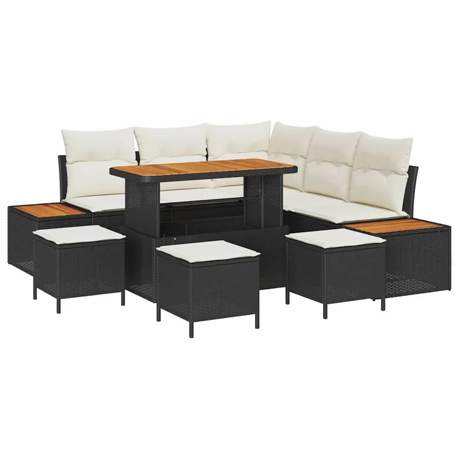 Ensemble de canapé de jardin avec coussin 9 pcs Noir Poly rotin - 2