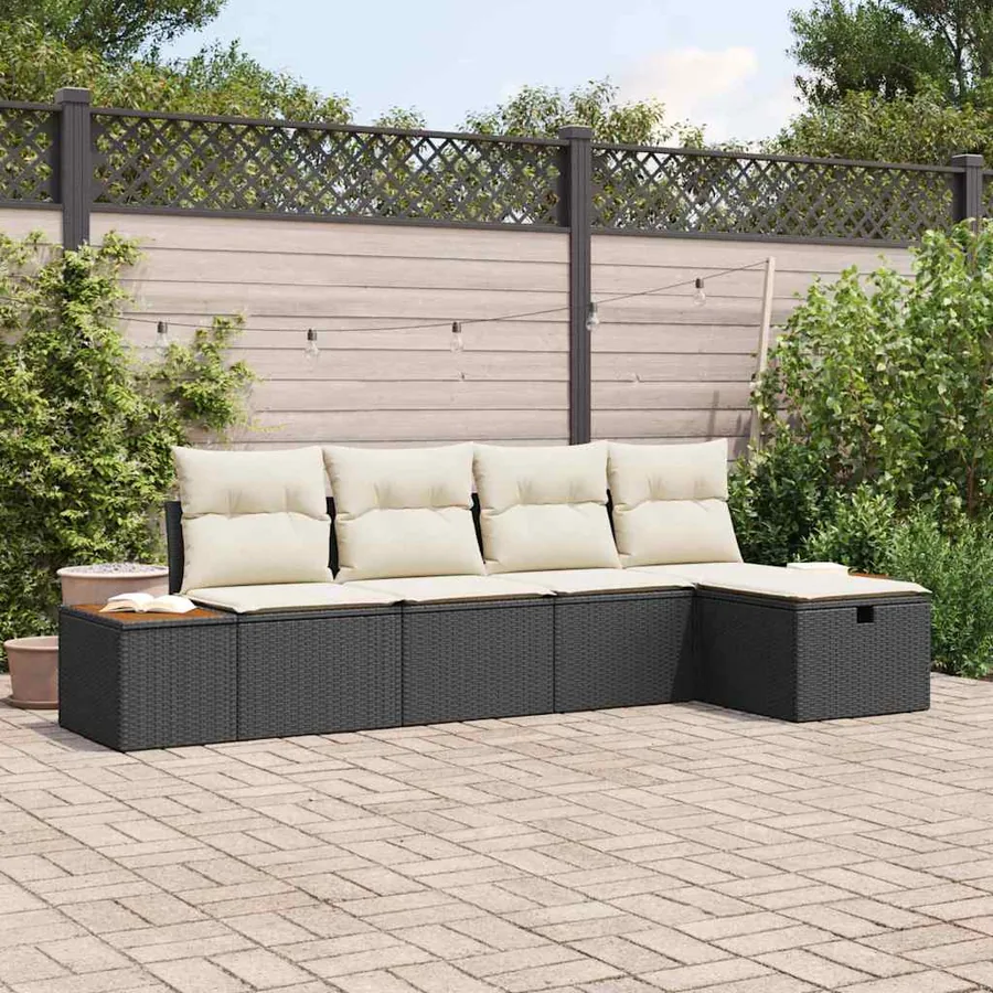 Ensemble de canapé de jardin 5 pcs Noir Poly rotin