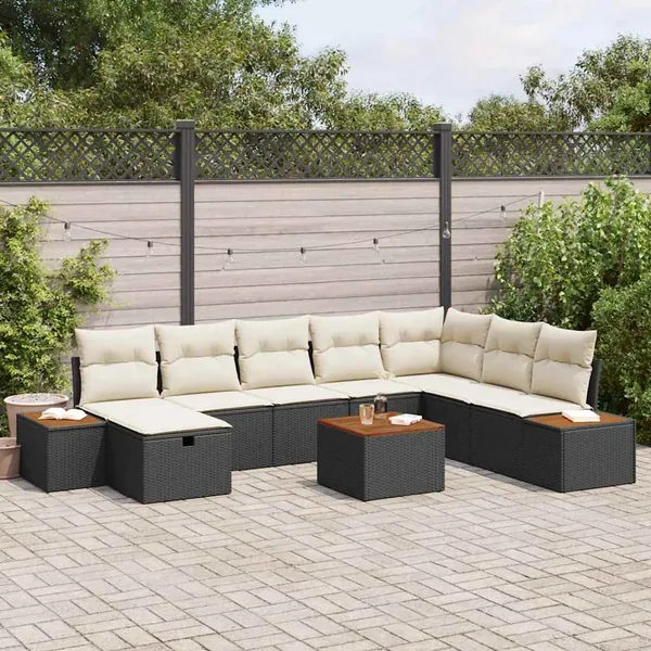Ensemble de canapé de jardin 9 pcs Noir Poly rotin