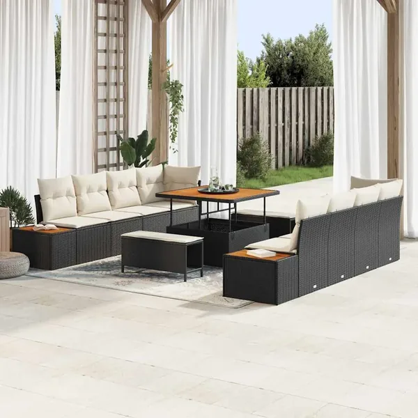 Ensemble de canapé de jardin 11 pcs Noir Poly rotin
