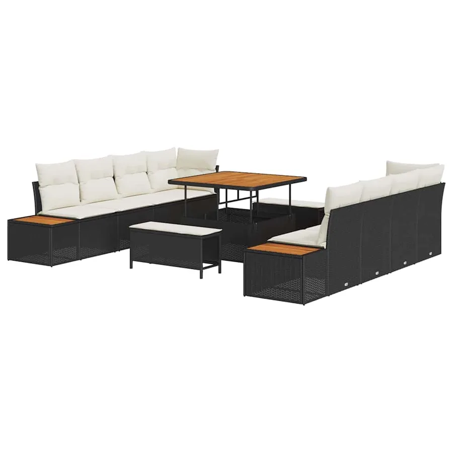 Ensemble de canapé de jardin 11 pcs Noir Poly rotin - 2