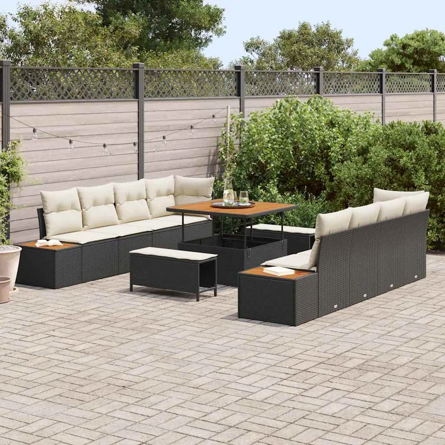 Ensemble de canapé de jardin 11 pcs Noir Poly rotin - 3