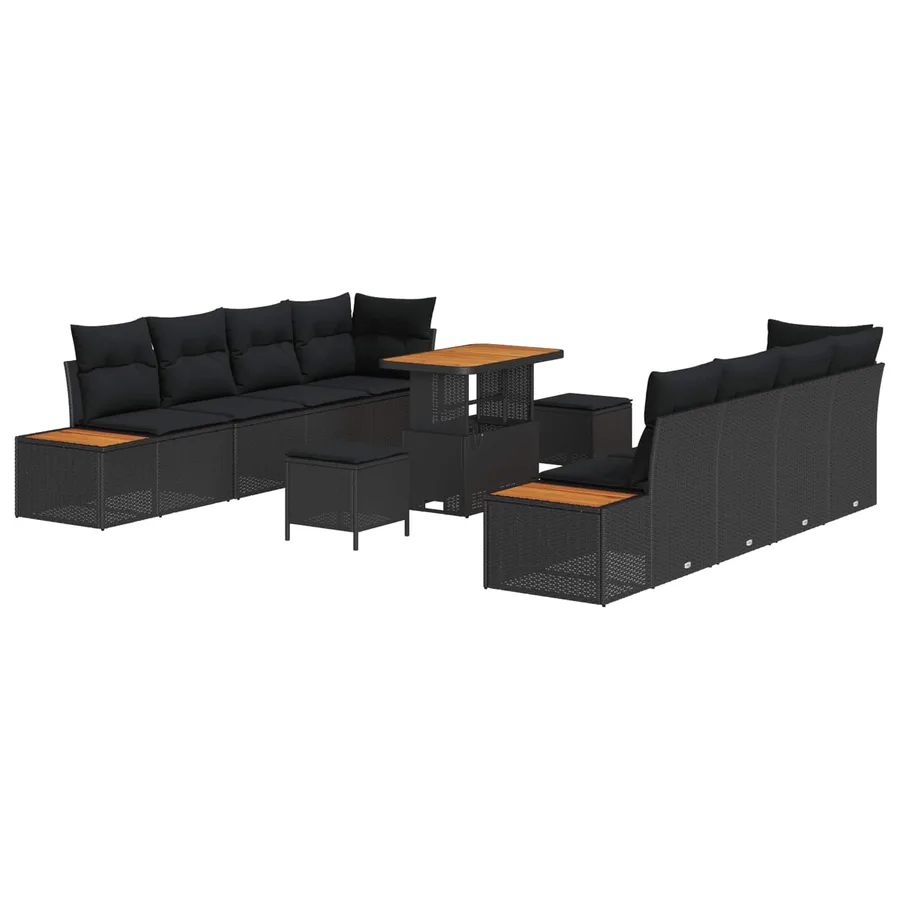 Ensemble de canapé de jardin 11 pcs Noir Poly rotin - 2
