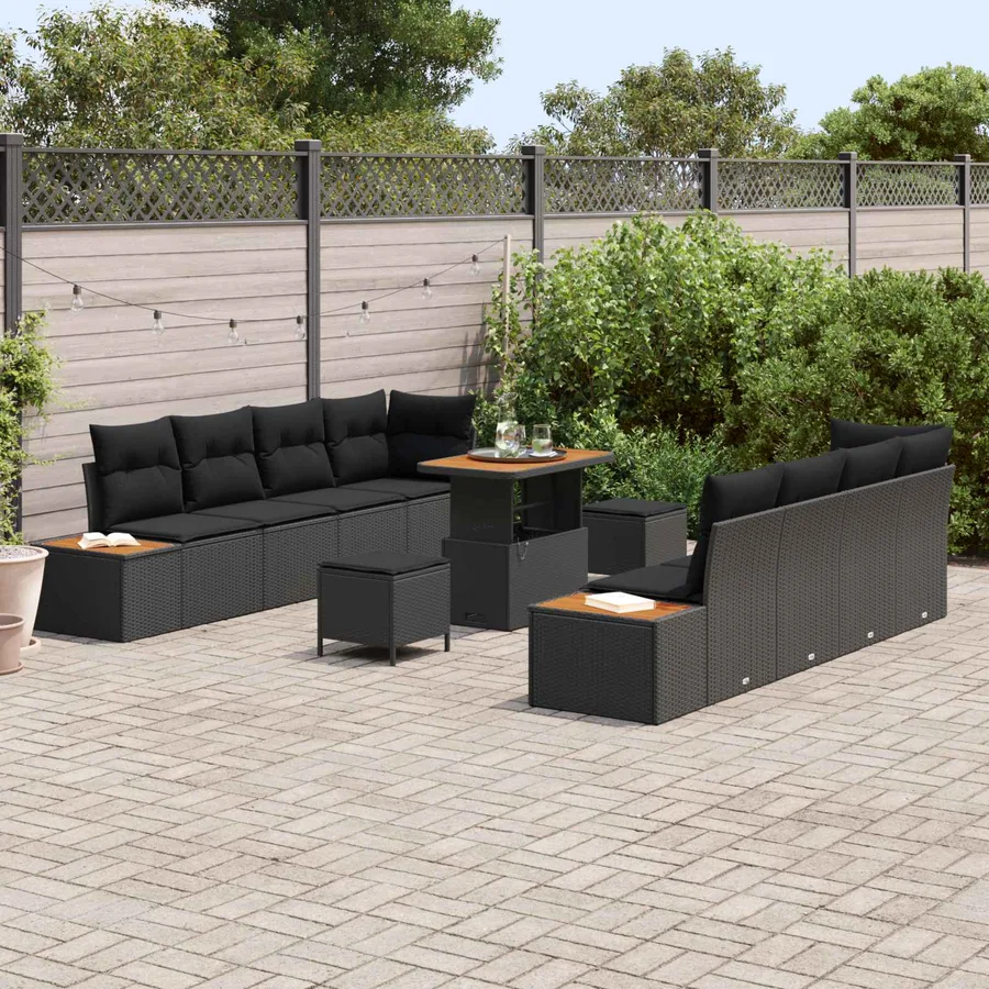 Ensemble de canapé de jardin 11 pcs Noir Poly rotin - 3
