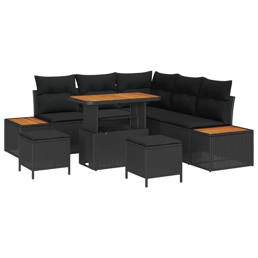 Ensemble de canapé de jardin avec coussin 8 pcs Noir Poly rotin - 2