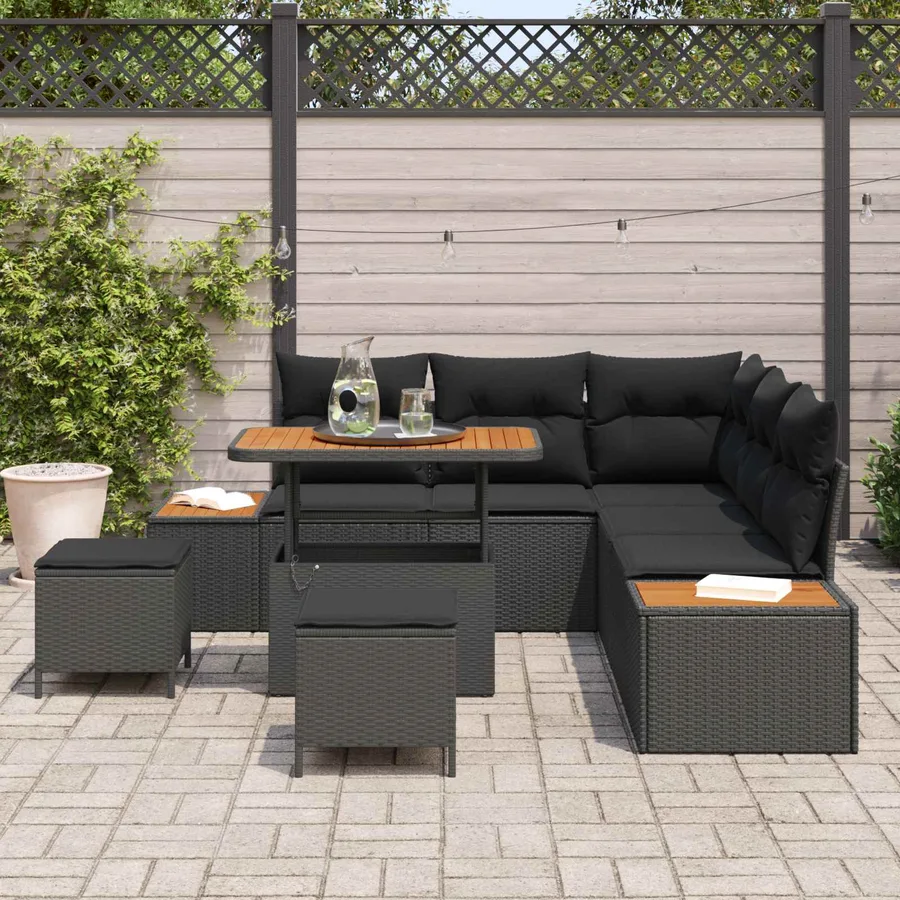 Ensemble de canapé de jardin avec coussin 8 pcs Noir Poly rotin - 3