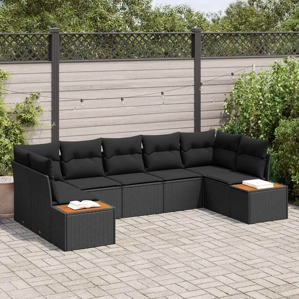 Ensemble de canapé de jardin avec coussin 7 pcs Noir Polyrotin