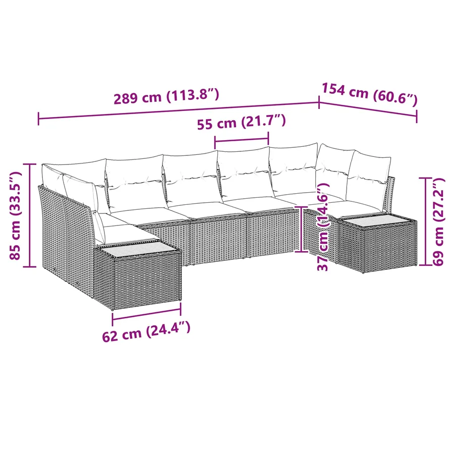 Ensemble de canapé de jardin avec coussin 7 pcs Noir Polyrotin - 12