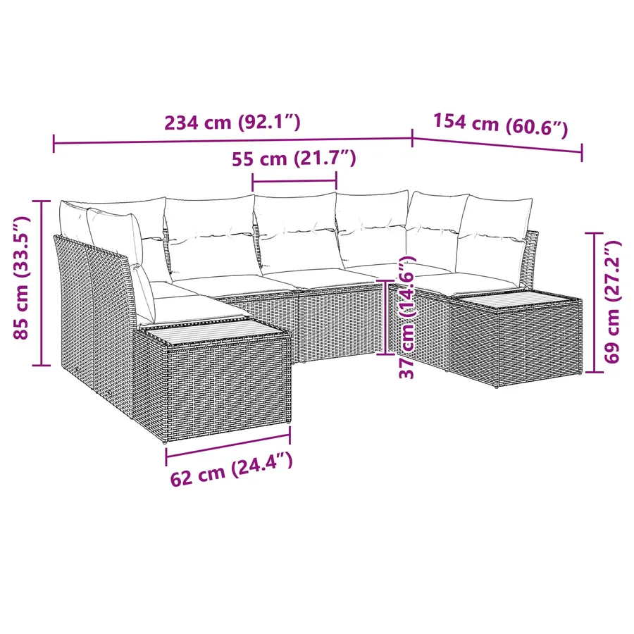 Ensemble de canapé de jardin avec coussin 6 pcs Noir Polyrotin - 12