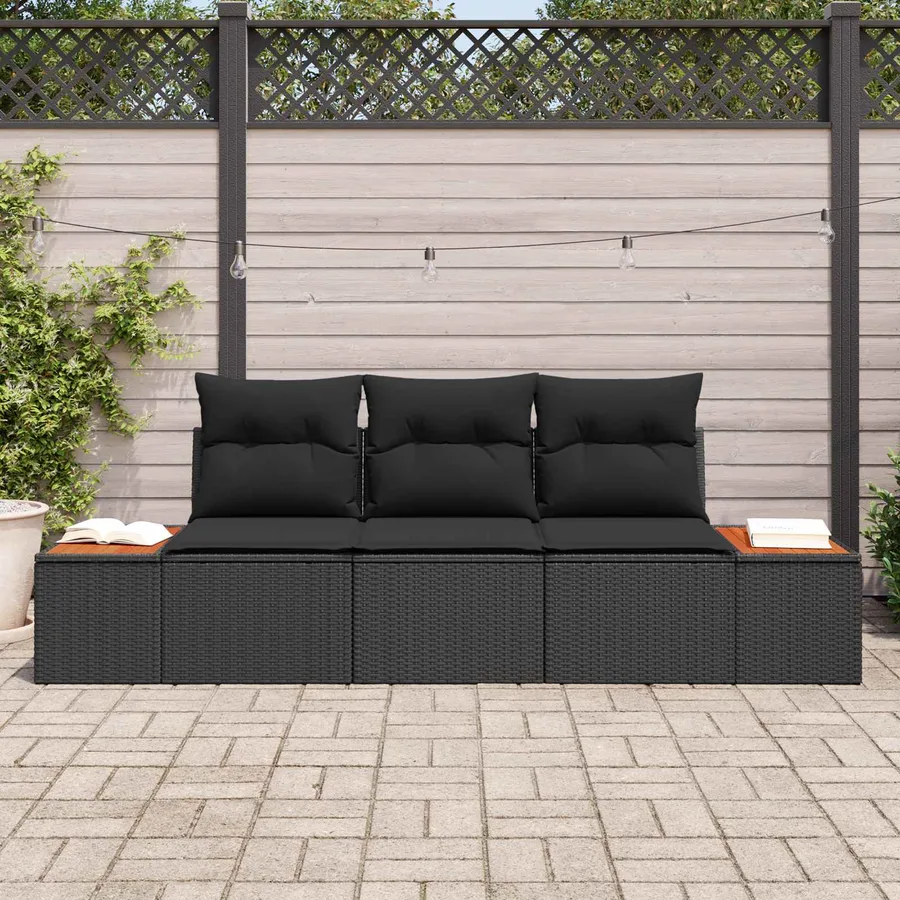 Ensemble de canapé de jardin 3 pcs Noir Poly rotin - 3