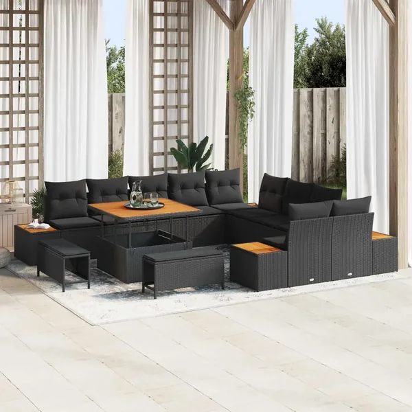 Ensemble de canapé de jardin 13 pcs Noir Poly rotin