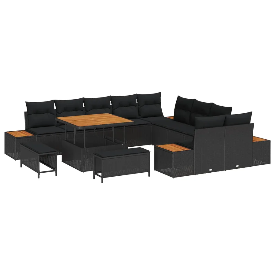 Ensemble de canapé de jardin 13 pcs Noir Poly rotin - 2
