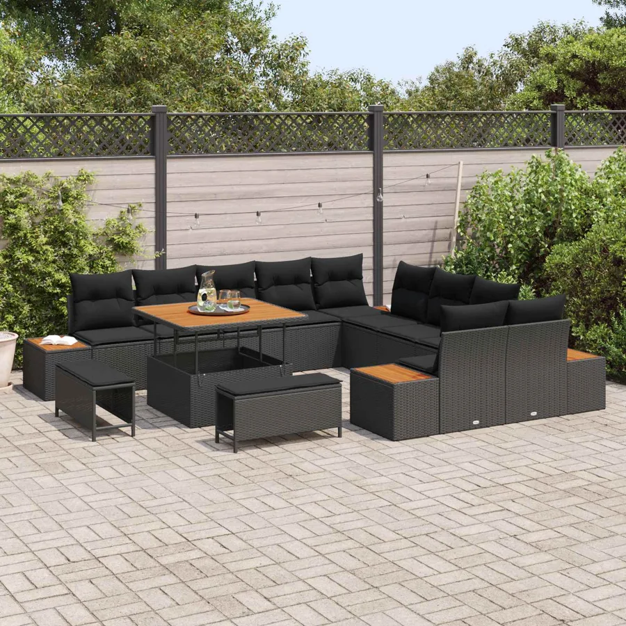Ensemble de canapé de jardin 13 pcs Noir Poly rotin - 3