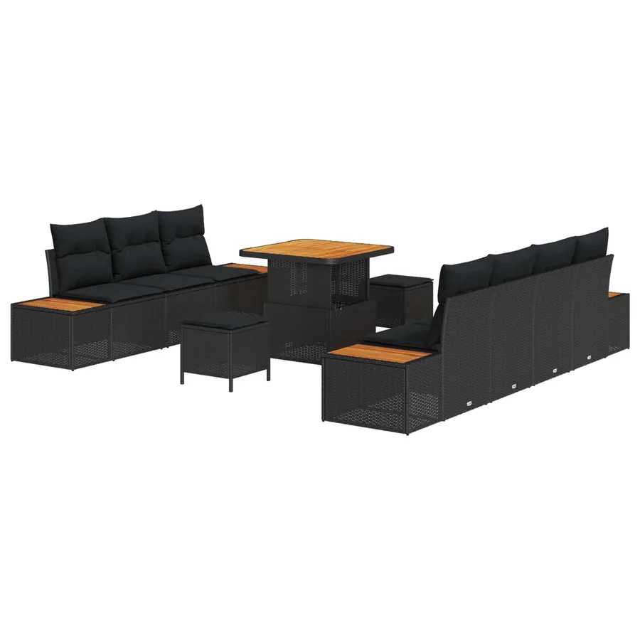 Ensemble de canapé de jardin 10 pcs Noir Poly rotin - 2