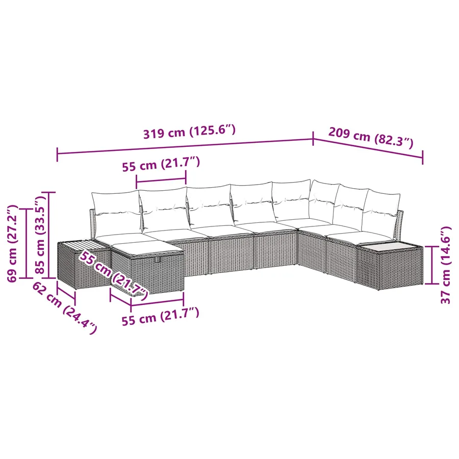 Ensemble de canapé de jardin avec coussin Noir polyrotin - 14