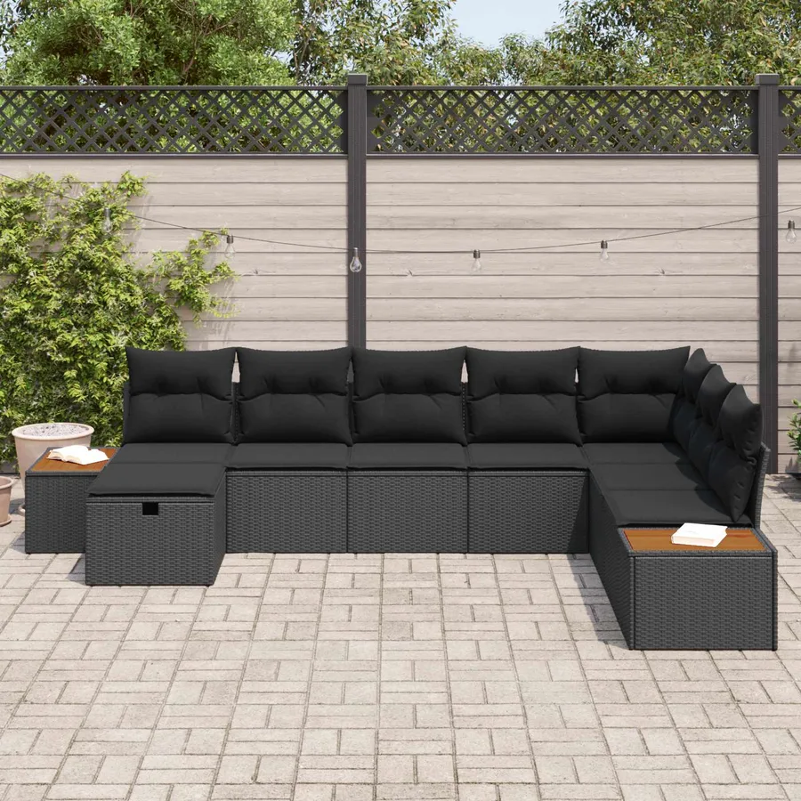 Ensemble de canapé de jardin avec coussin Noir polyrotin - 3