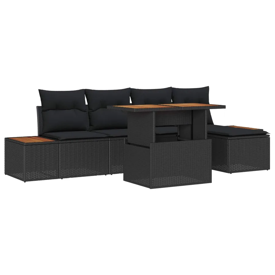 Ensemble de canapé de jardin 6 pcs Noir Poly rotin - 2