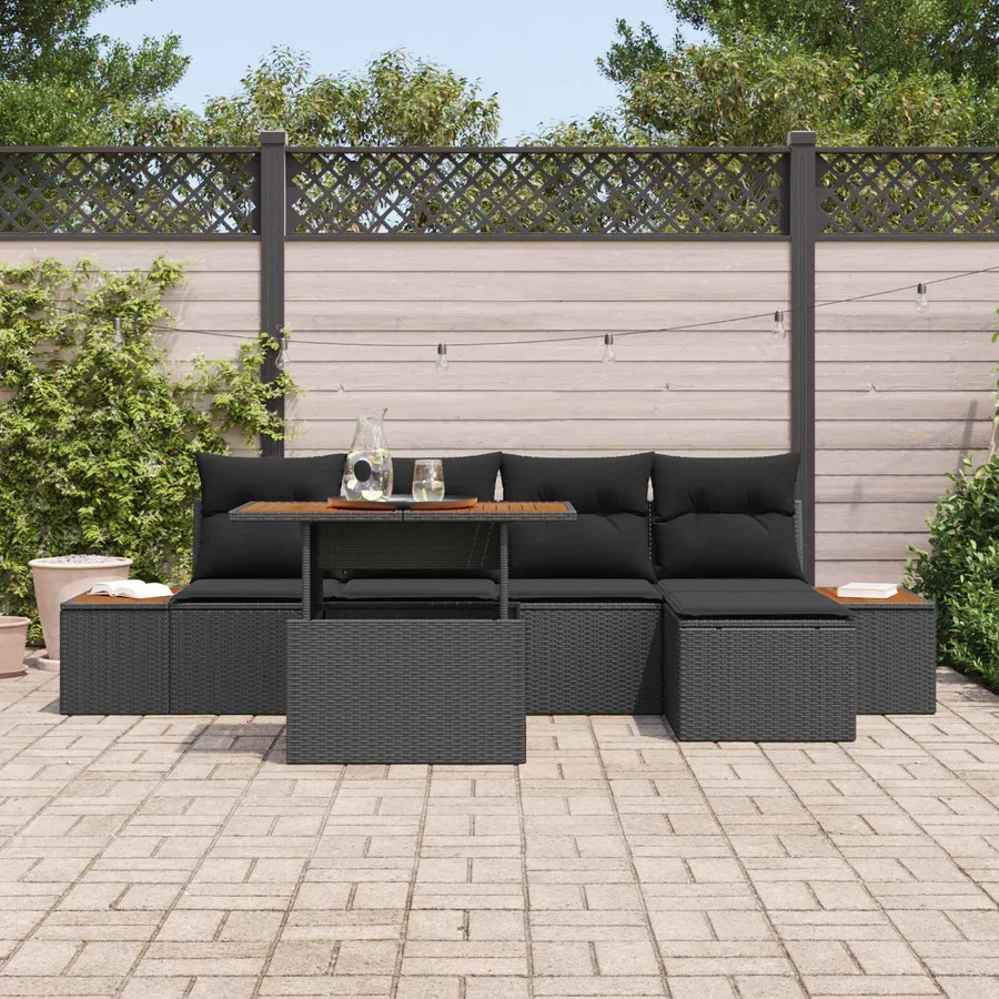Ensemble de canapé de jardin 6 pcs Noir Poly rotin - 3
