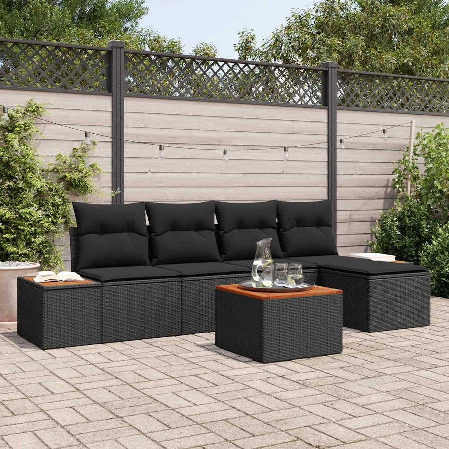 Ensemble de canapé de jardin avec coussin 6 pcs Noir Polyrotin