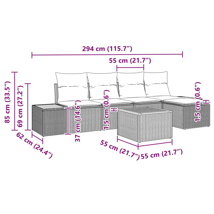 Ensemble de canapé de jardin avec coussin 6 pcs Noir Polyrotin - 13
