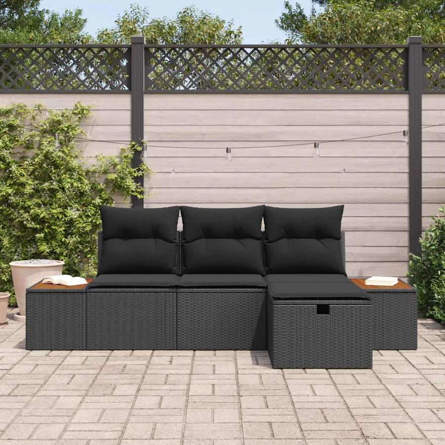 Ensemble de canapé de jardin avec coussin 4 pcs Noir polyrotin - 3