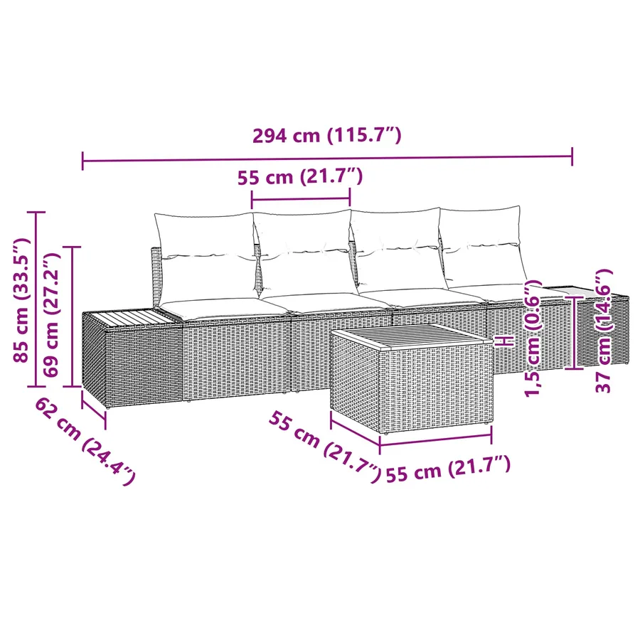 Ensemble de canapé de jardin avec coussin 5 pcs Noir Poly rotin - 11