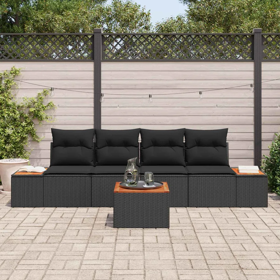 Ensemble de canapé de jardin avec coussin 5 pcs Noir Poly rotin - 3