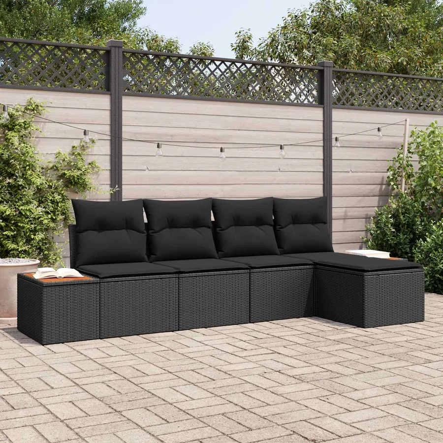 Ensemble de canapé de jardin avec coussin 6 pcs Noir Polyrotin