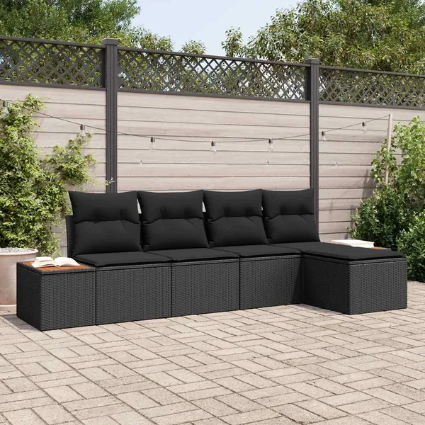 Ensemble de canapé de jardin avec coussin 6 pcs Noir Polyrotin