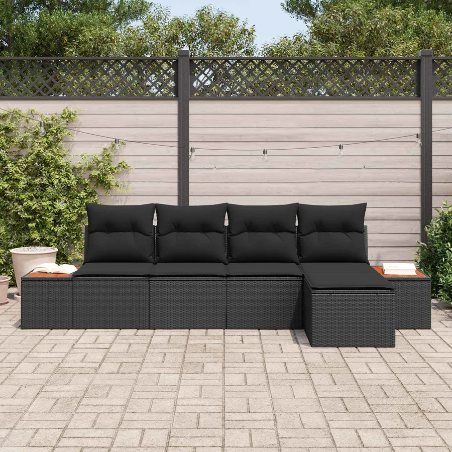 Ensemble de canapé de jardin avec coussin 6 pcs Noir Polyrotin - 3