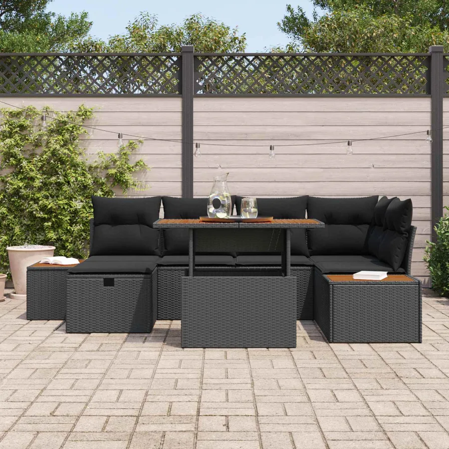 Ensemble de canapé de jardin 7 pcs Noir polyrotin - 3