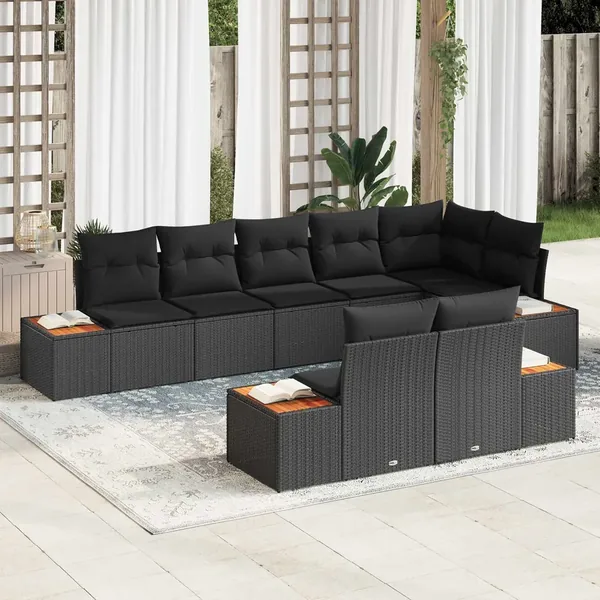 Ensemble de canapé de jardin avec coussin 8 pcs Noir Polyrotin