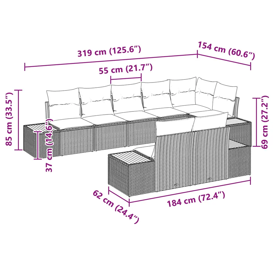 Ensemble de canapé de jardin avec coussin 8 pcs Noir Polyrotin - 12