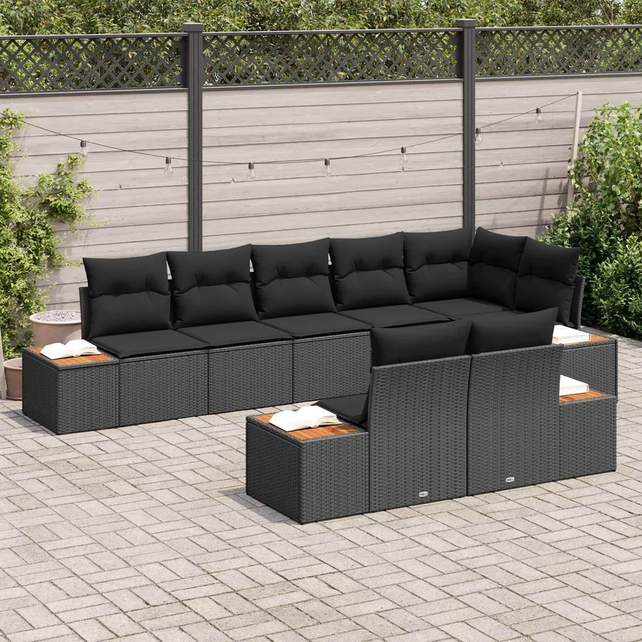 Ensemble de canapé de jardin avec coussin 8 pcs Noir Polyrotin - 3