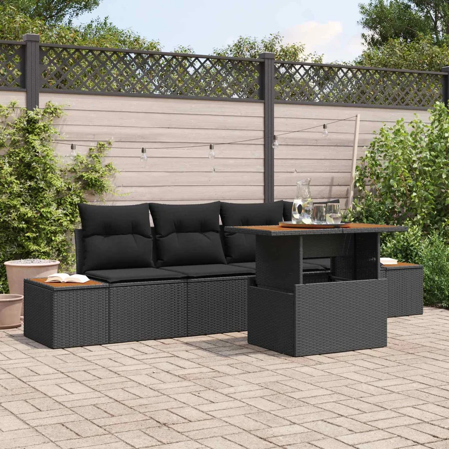 Ensemble de canapé de jardin 5 pcs Noir Poly rotin