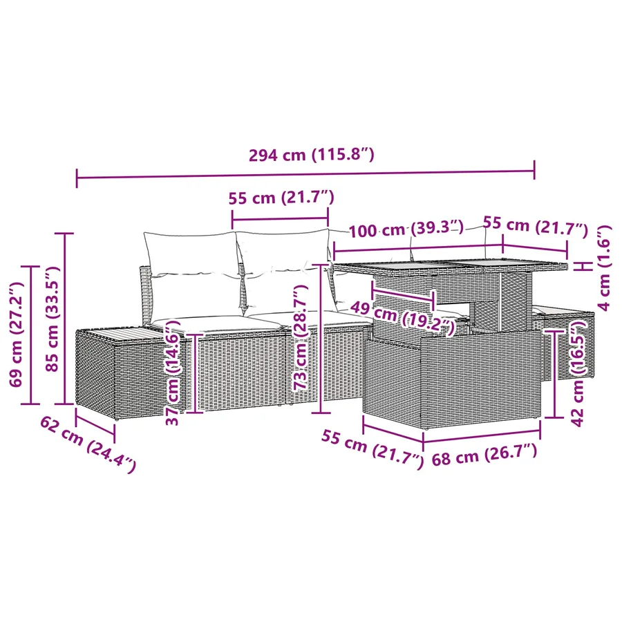 Ensemble de canapé de jardin 5 pcs Noir Poly rotin - 13