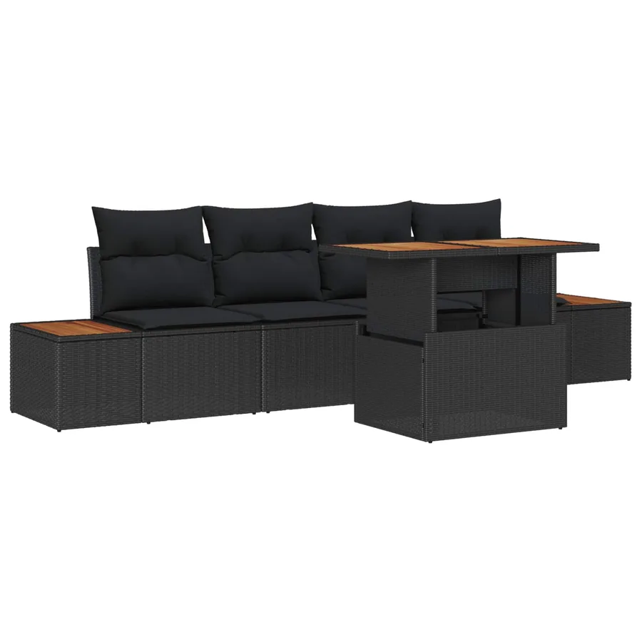 Ensemble de canapé de jardin 5 pcs Noir Poly rotin - 2