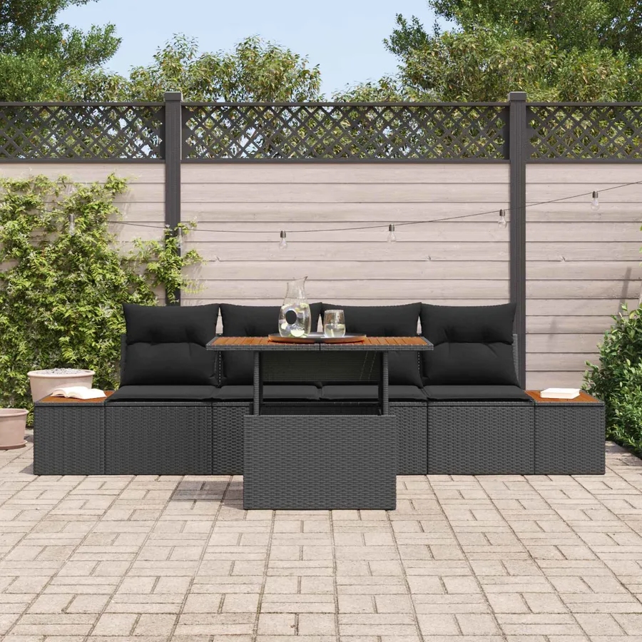 Ensemble de canapé de jardin 5 pcs Noir Poly rotin - 3