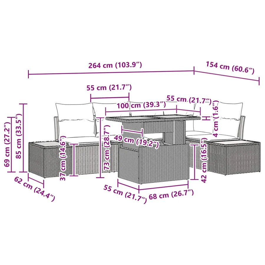 Ensemble de canapé de jardin 6 pcs Noir Poly rotin - 15