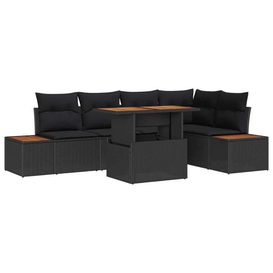 Ensemble de canapé de jardin 6 pcs Noir Poly rotin - 2