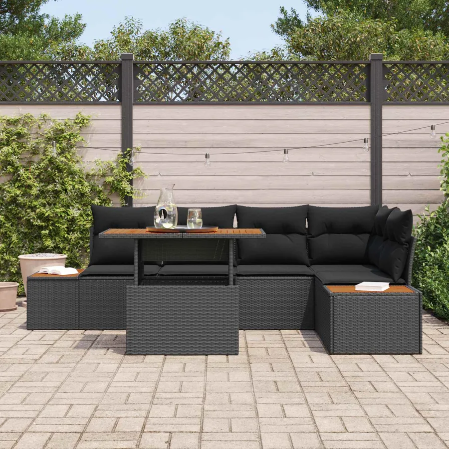 Ensemble de canapé de jardin 6 pcs Noir Poly rotin - 3