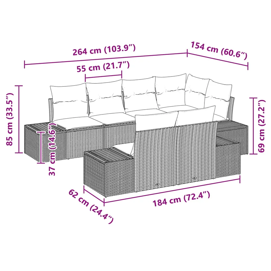 Ensemble de canapé de jardin avec coussin 7 pcs Noir Polyrotin - 12