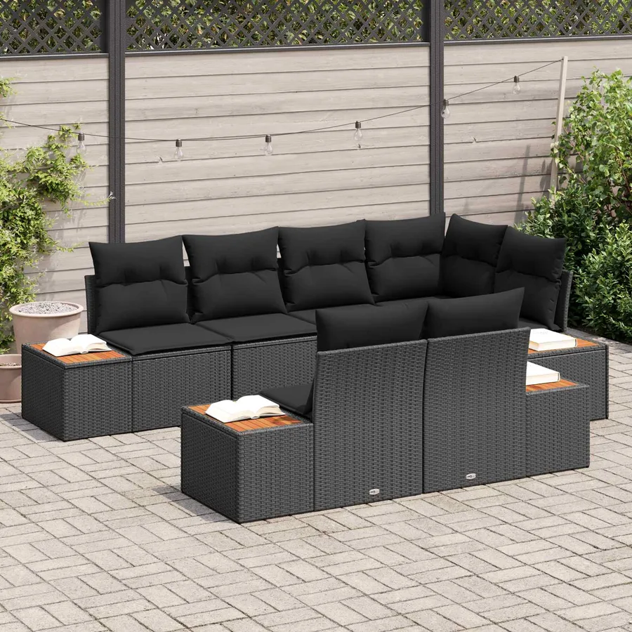 Ensemble de canapé de jardin avec coussin 7 pcs Noir Polyrotin - 3