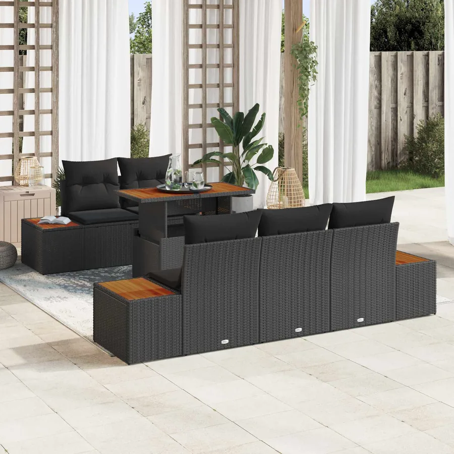 Ensemble de canapé de jardin 6 pcs Noir Poly rotin