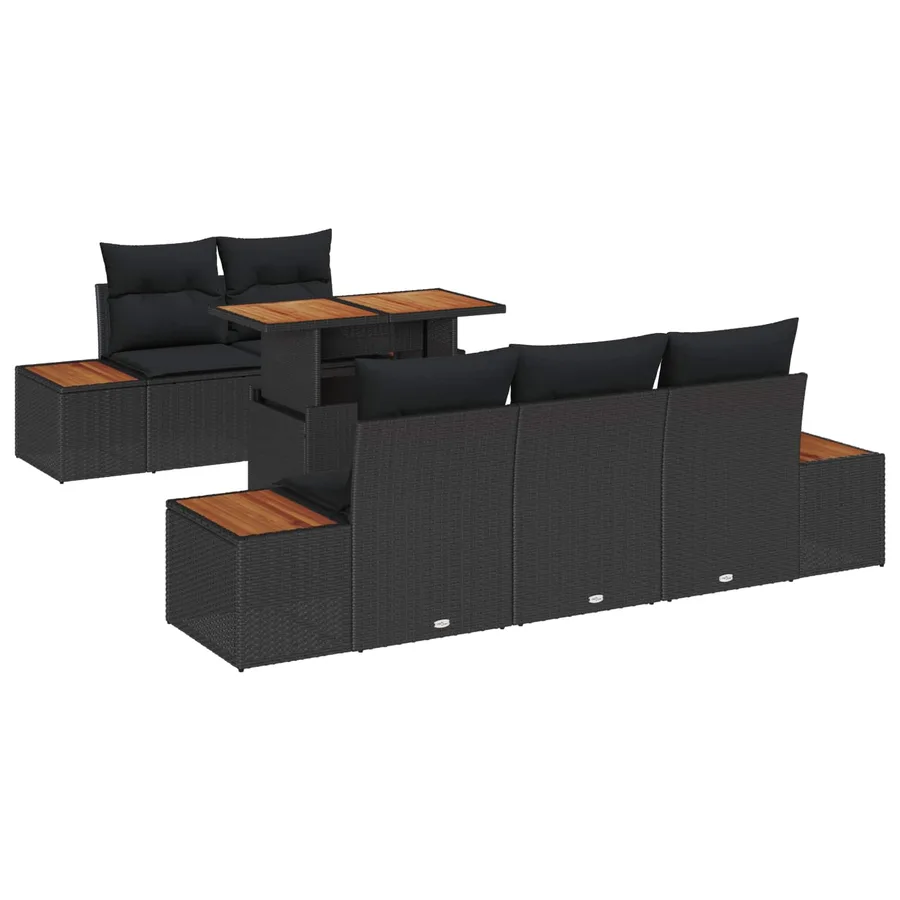 Ensemble de canapé de jardin 6 pcs Noir Poly rotin - 2