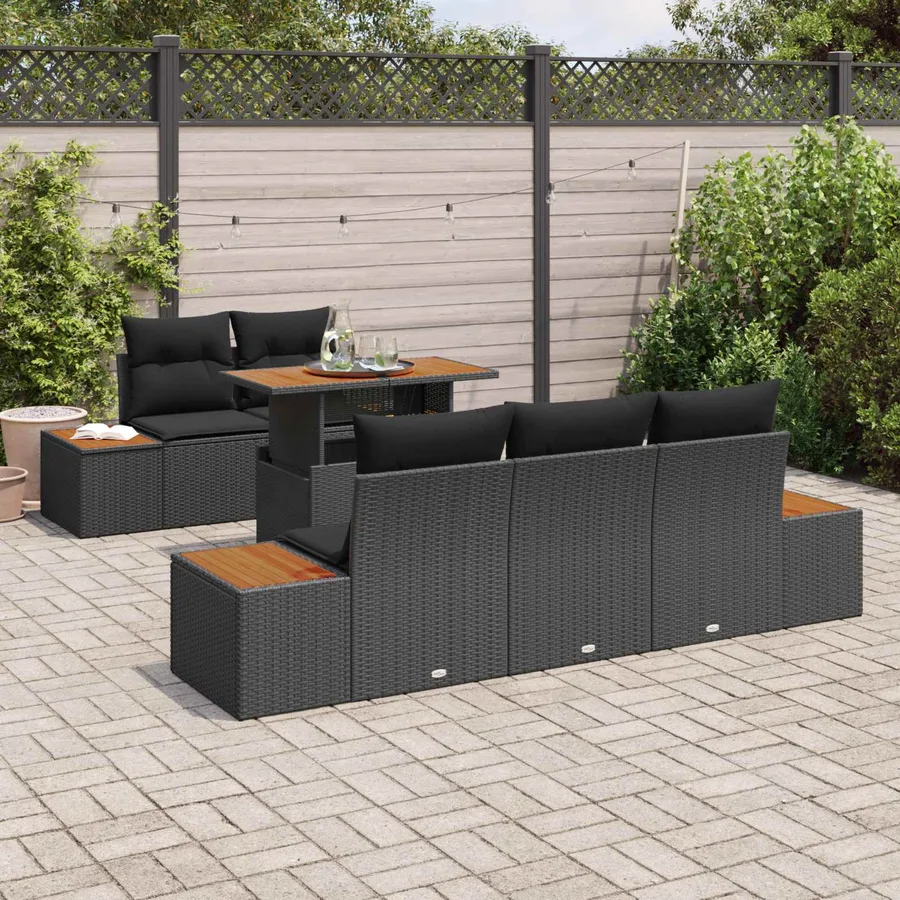 Ensemble de canapé de jardin 6 pcs Noir Poly rotin - 3